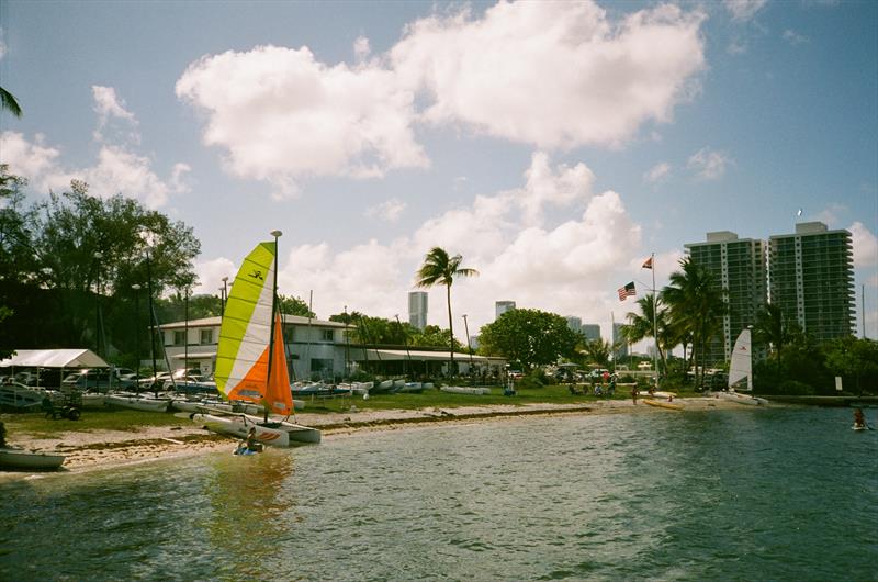 Finishing area for the beach cats that are sailing in the Annual Conch Charity Cup photo copyright Drew Mouacdie  taken at Miami Yacht Club and featuring the Hobie 14 class