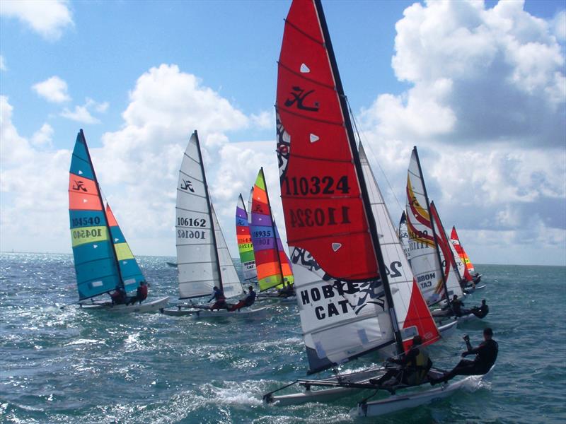 Cat start at the UBS Jersey Regatta photo copyright Bill Harris taken at Royal Channel Islands Yacht Club and featuring the Hobie 16 class