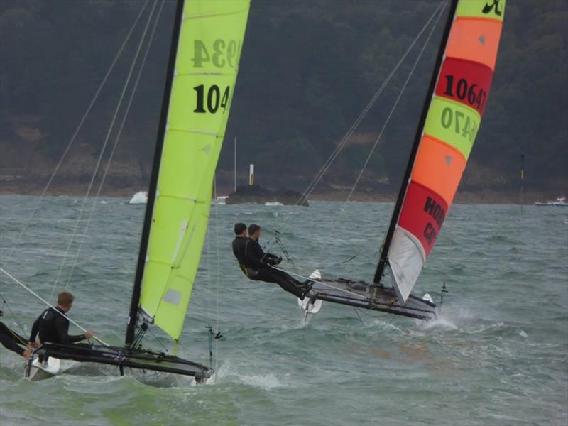 Tom Cat and Zig Zag in Class 6 during the UBS Jersey Regatta photo copyright Bill Harris taken at Royal Channel Islands Yacht Club and featuring the Hobie 16 class