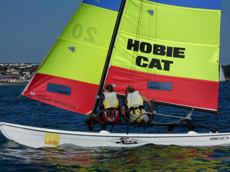 Hobie 16 team, Aaron Le Cornu and daughter Zara during the Love Wine 'Summer Breeze' Series in Jersey - photo © Elaine Burgis