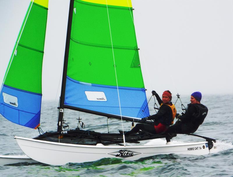Girls on Top - Yvonne Winspear and Ania Baraniak during a previous Rossborough Round the Island Race photo copyright Bill Harris taken at Royal Channel Islands Yacht Club and featuring the Hobie 16 class