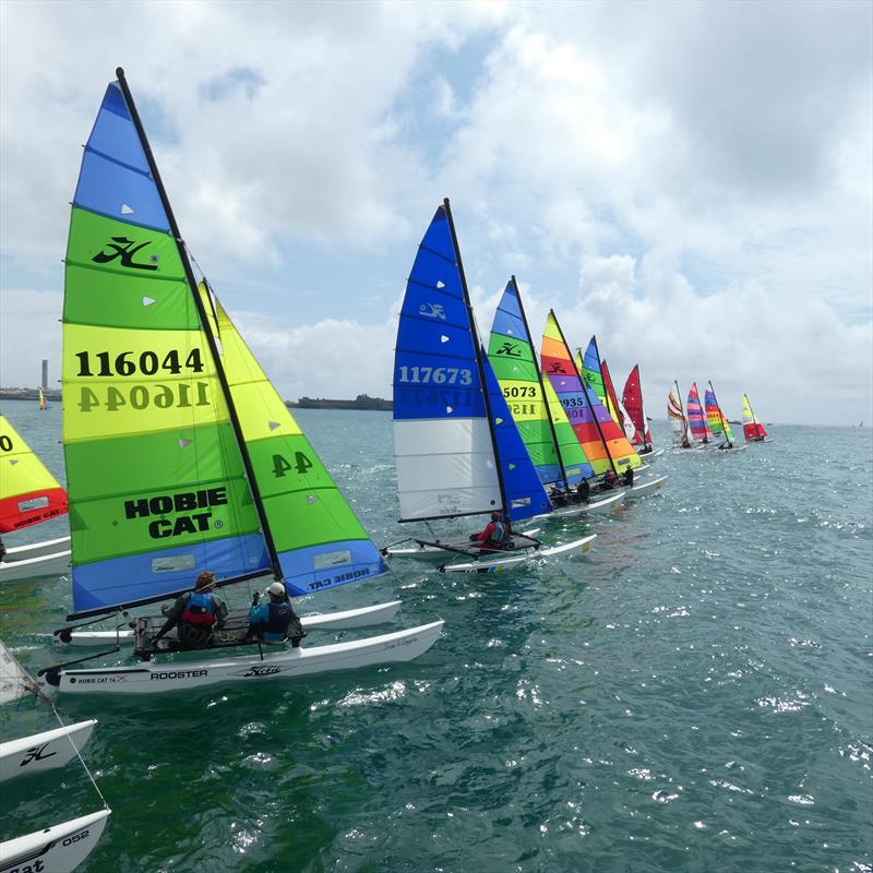 Hobie 16 start during the Savills Channel Islands Hobie Cat Championships - photo © Elaine Burgis