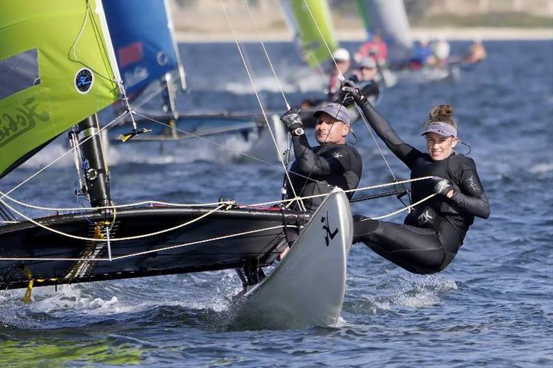 Many mixed teams of all ages - Brad and Tayla - Hobie 16 State Championships 2019 photo copyright Lindsay Preece / Ironbark Photos taken at Nedlands Yacht Club and featuring the Hobie 16 class