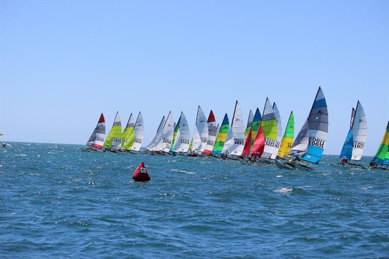 Lining up to start - 2019-20 Australian Hobie Cat Nationals photo copyright Kathy Miles taken at Jervoise Bay Sailing Club and featuring the Hobie 16 class