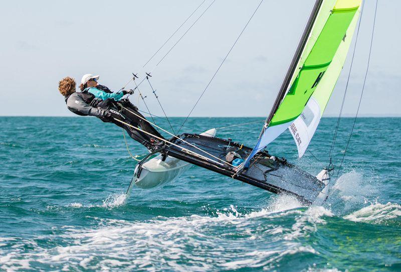 Hobie 16 winners, Ollie Voak and Megan Roworth, in the Estimating Services Minquiers Cat Dash - photo © Jack Clayden