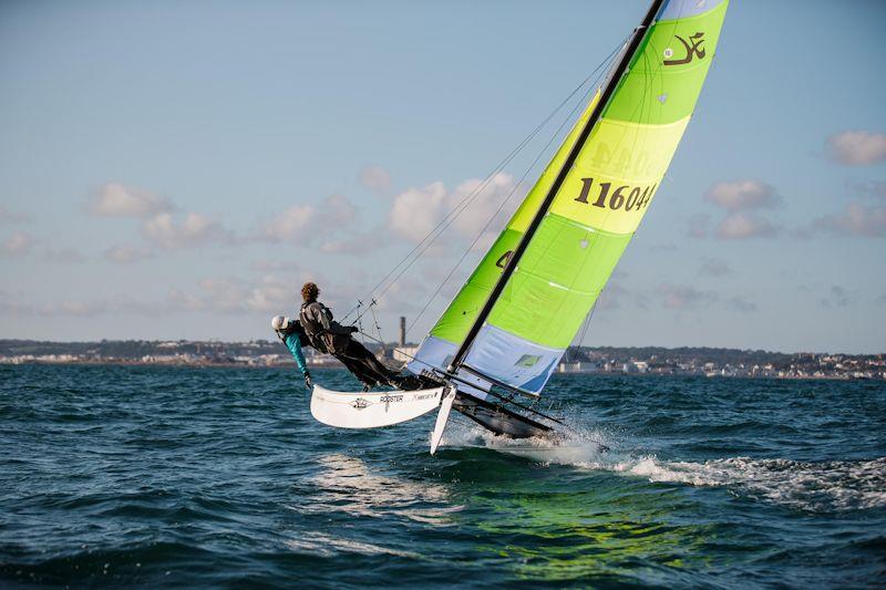 Hobie 16 winners, Ollie Voak and Megan Roworth, in the Estimating Services Minquiers Cat Dash photo copyright Jack Clayden taken at Royal Channel Islands Yacht Club and featuring the Hobie 16 class