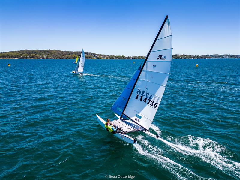 NSW Hobie State Championships on Lake Macquarie photo copyright Beau Outteridge taken at Wangi RSL Amateur Sailing Club and featuring the Hobie 16 class