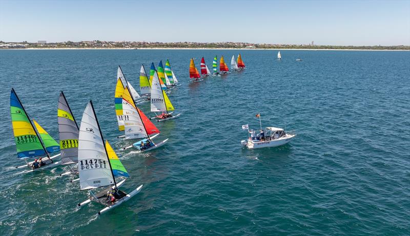 Fleet starting - 49th WA Hobie 16 State Championships photo copyright Prodrone Worx taken at Jervoise Bay Sailing Club and featuring the Hobie 16 class
