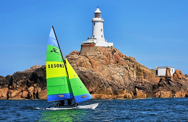 Top Kat off Corbiere during the Citco Round Jersey Race 2025 photo copyright RCIYC(Jersey) taken at Royal Channel Islands Yacht Club and featuring the Hobie 16 class