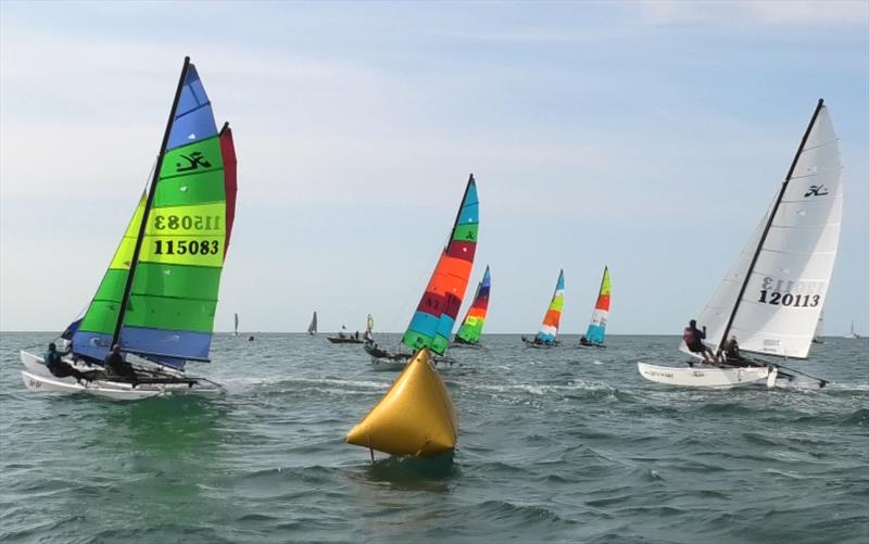 Day 2 - Investec Channel Islands Hobie Cat Championships in Jersey photo copyright Mic Trehorel taken at Royal Channel Islands Yacht Club and featuring the Hobie 16 class