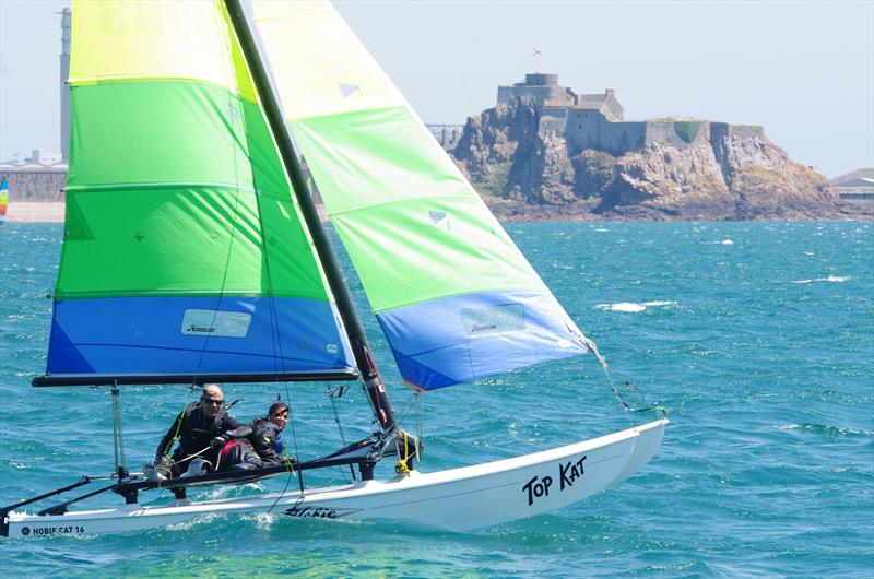 Day 1 - Investec Channel Islands Hobie Cat Championships in Jersey photo copyright Carin Washington taken at Royal Channel Islands Yacht Club and featuring the Hobie 16 class