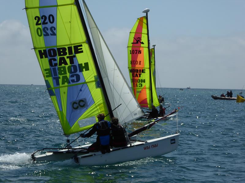 Declan Flambard & Megan Mc Donagh win the Junior title in the Channel Islands Hobie Cat Championships photo copyright Elaine Burgis taken at Royal Channel Islands Yacht Club and featuring the Hobie Dragoon class
