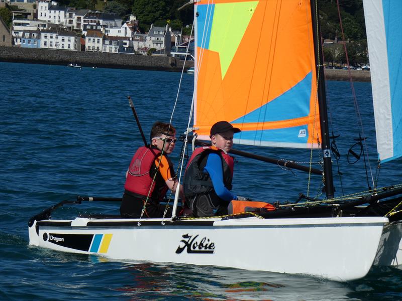 RCIYC Hobie Fleet - Love Wine 'Summer Breeze' series - Russell Walton and Ollie Hunt photo copyright Elaine Burgis taken at Royal Channel Islands Yacht Club and featuring the Hobie Dragoon class