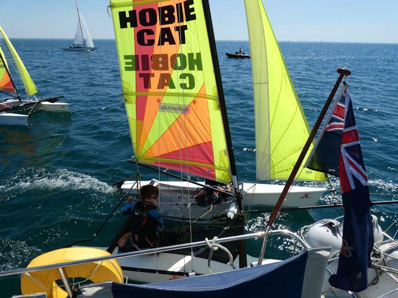 Hobie Dragoon winners Tom Hunt and Kyla McDonagh at the Channel Islands Hobie Cat Championships 2018 photo copyright Elaine Burgis taken at Royal Channel Islands Yacht Club and featuring the Hobie Dragoon class