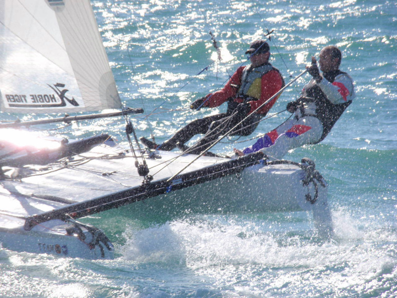 'Cross-eyed Moose' during the Royal Channel Islands Yacht Club’s annual Jackson Yacht Services Bay Race photo copyright Bill Harris taken at Royal Channel Islands Yacht Club and featuring the Hobie Tiger class