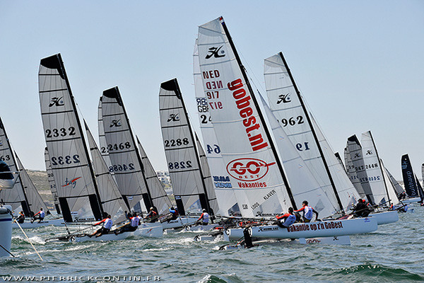 The fleet start on day one of the Hobie Tiger worlds in South Africa photo copyright Pierrick Contin taken at  and featuring the Hobie Tiger class