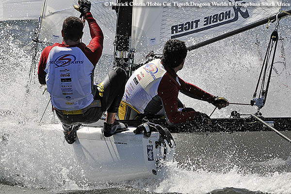Tough conditions on day two of the Hobie Tiger worlds in South Africa photo copyright Pierrick Contin taken at  and featuring the Hobie Tiger class