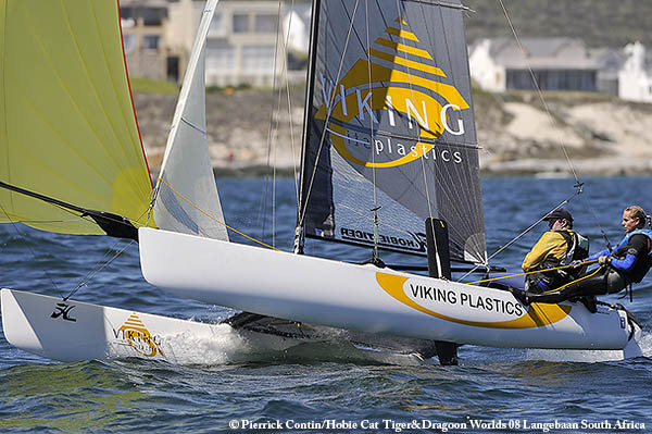 Lawrence & Schabort on day three of the Hobie Dragoon worlds in South Africa photo copyright Pierrick Contin taken at  and featuring the Hobie Tiger class