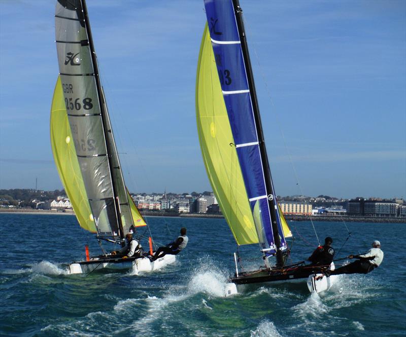 Jackson Yacht Services Bay Races in St Aubin's Bay, Jersey photo copyright Bill Harris taken at Royal Channel Islands Yacht Club and featuring the Hobie Tiger class