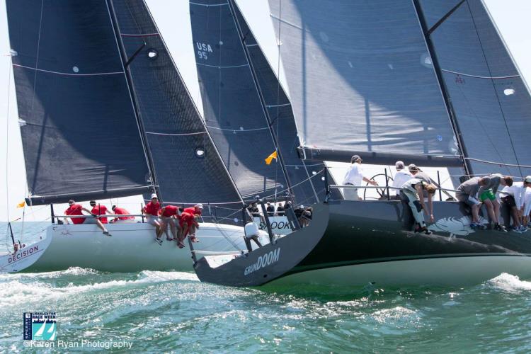 Two entries in the turbo-charged High Performance Rule Class, the 47-foot 'Grundoom' and the 40-foot 'Decision' get off the starting line on day 1 at 2014 Sperry-Top Sider Charleston Race Week photo copyright Karen Ryan Photo taken at Charleston Yacht Club and featuring the HPR class