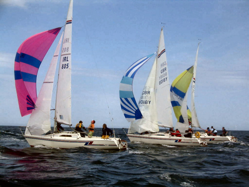 18 Hunter Formula One's for their nationals in Arklow photo copyright Bob Sherriff taken at Courtown Sailing Club and featuring the Hunter Formula One class