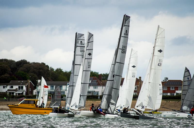 Nacra 20 and Hurricane Start during the Stokes Bay Cat Open photo copyright Lotte Johnson / www.lottejohnson.com taken at Stokes Bay Sailing Club and featuring the Hurricane 5.9 SX class