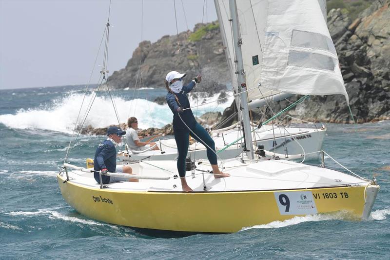 St. Thomas Yacht Club Invitational Regatta: William 'Bill' McConnell on One Love (foreground) races nearly neck and neck with St. Thomas' Chuck Pessler on Desperado photo copyright Dean Barnes taken at St. Thomas Yacht Club and featuring the IC24 class