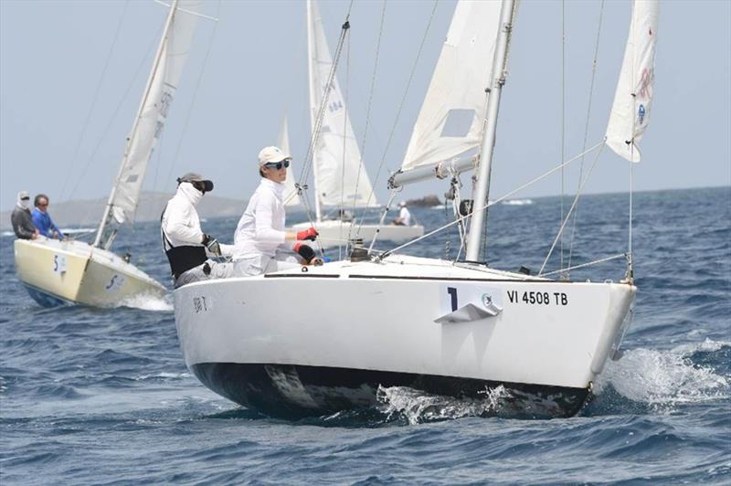 St. Thomas Yacht Club Invitational Regatta: : (l-r) Chris and Christian Rosenberg lead the pack while racing IC24s photo copyright Dean Barnes taken at St. Thomas Yacht Club and featuring the IC24 class