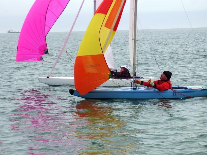 Julia Bailey and Justin Biddle battle it out during the Illusion Spring Plate at Bembridge photo copyright Mike Samuelson taken at Bembridge Sailing Club and featuring the Illusion class