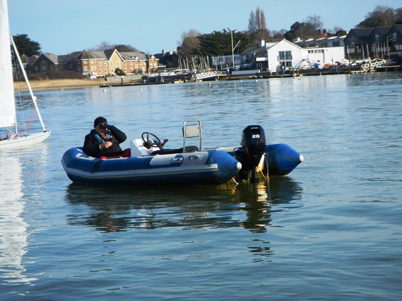 Bembridge Illusion second 2023/24 Team Racing event - a relaxed umpire photo copyright Mike Samuelson taken at Bembridge Sailing Club and featuring the Illusion class