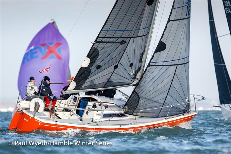 Uproar (The Dukes of Hamble) in week 7 of the HYS Hamble Winter Series photo copyright Paul Wyeth / www.pwpictures.com taken at Hamble River Sailing Club and featuring the Impala 28 class