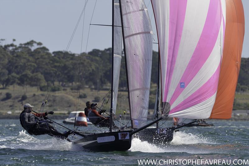 Day 4 of the International 14 Worlds in Geelong photo copyright Christophe Favreau / www.christophefavreau.com taken at Royal Geelong Yacht Club and featuring the International 14 class