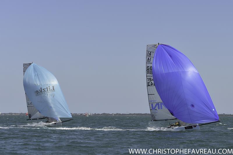 Day 4 of the International 14 Worlds in Geelong photo copyright Christophe Favreau / www.christophefavreau.com taken at Royal Geelong Yacht Club and featuring the International 14 class