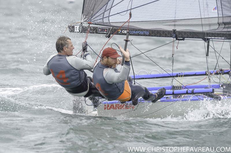 Wild conditions on day 5 of the International 14 Worlds in Geelong photo copyright Christophe Favreau / www.christophefavreau.com taken at Royal Geelong Yacht Club and featuring the International 14 class