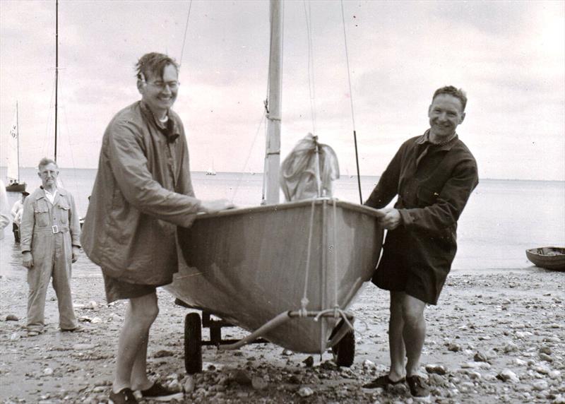 Helm Nick Martin and crew John Westell coming ashore at Seaview after winning the prestigious Prince of Wales Trophy in 1952 - photo © G. Westell