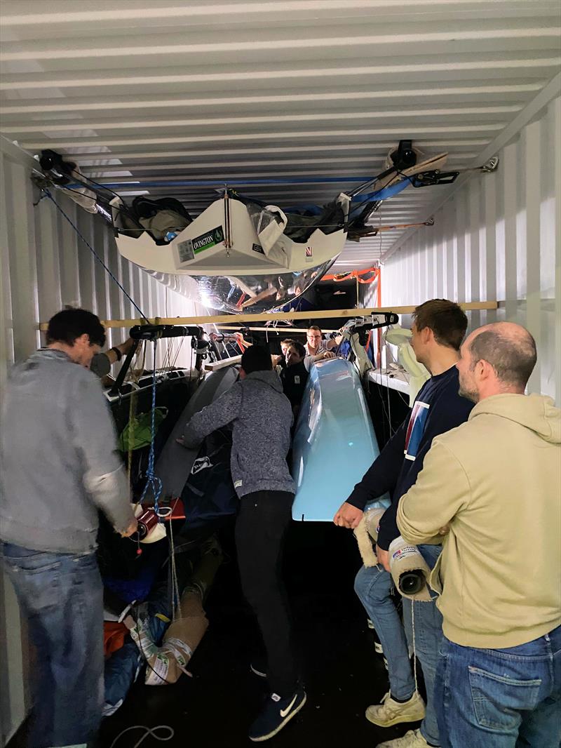 The GBR International 14s are loaded into the container, bound for the Worlds in Perth photo copyright Luke Boughton taken at  and featuring the International 14 class