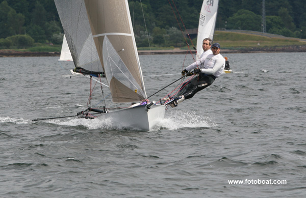 Martin Wilkie and Iain McCafferty win the Largs Scottish Skiff Series event in their International 14 photo copyright Alan Henderson / www.fotoboat.com taken at Largs Sailing Club and featuring the International 14 class