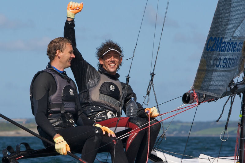 Roger Gilbert and Ben McGrane win the International 14 Prince of Wales Cup Race photo copyright Ian Roman / www.ianroman.com taken at Restronguet Sailing Club and featuring the International 14 class