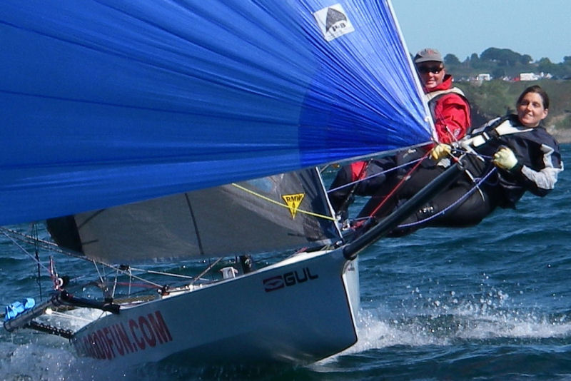 Colin Smith & Louise Hickey on day 5 of International 14 POW Week in Falmouth photo copyright Andrew Penman taken at Restronguet Sailing Club and featuring the International 14 class