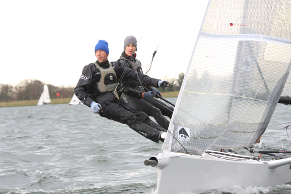 Roger Gilbert and Ben McGrane win the 38th Bloody Mary photo copyright Mike Rice / www.fotoboat.com taken at Queen Mary Sailing Club and featuring the International 14 class