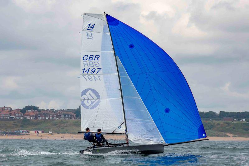 Jock Calvert and Emily Covell in the I14 Prince of Wales Challenge Cup race photo copyright Tim Olin / www.olinphoto.co.uk taken at Tynemouth Sailing Club and featuring the International 14 class