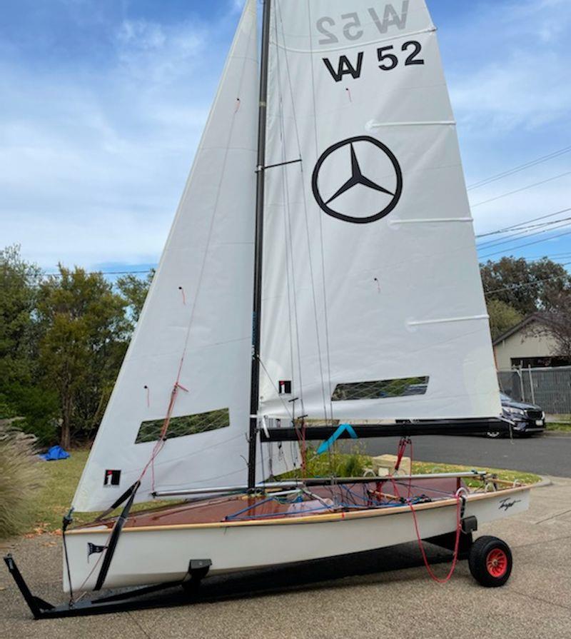 Vintage Australian 14 'Target' restored and on display in Perth photo copyright Anthony Anderson taken at Perth Dinghy Sailing Club and featuring the International 14 class