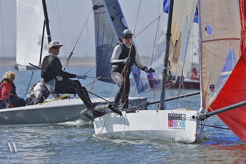 Richard Didham (tiller) racing the I14 back in the day photo copyright Tim Wilkes taken at Manly Sailing Club and featuring the International 14 class