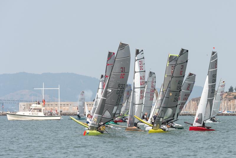 The start of race three at the International Canoe worlds in San Francisco photo copyright Leslie Richter / www.rockskippper.com taken at  and featuring the International Canoe class