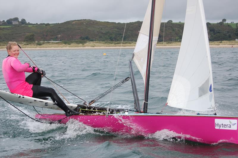 Germany's Emma Grigull enjoying the boisterous conditions on day 6 of the International Canoe Worlds at Pwllheli - photo © David Henshall