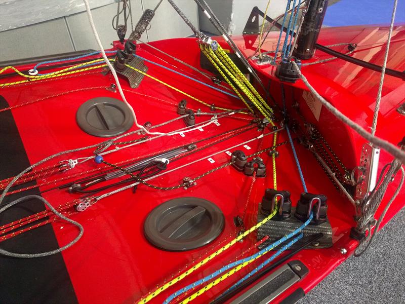 Knot so simple controls on the International Canoe at the RYA Dinghy Show 2018 photo copyright Mark Jardine / YachtsandYachting.com taken at RYA Dinghy Show and featuring the International Canoe class