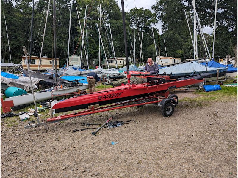 Fleet rigging during the International Canoe Nationals at Loch Lomond photo copyright Chris Hampe taken at Loch Lomond Sailing Club and featuring the International Canoe class