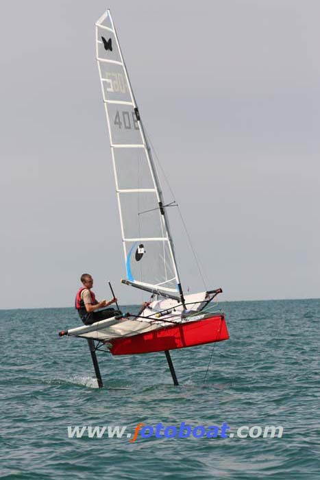 Action from the International Moth nationals at New Quay Sailing Club photo copyright Elaine Marsh / www.fotoboat.com taken at  and featuring the International Moth class