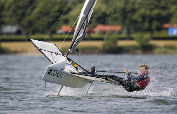 Alex Adams on day three of the International Moth worlds at Horsens, Denmark photo copyright Th.Martinez / www.thmartinez.com taken at  and featuring the International Moth class