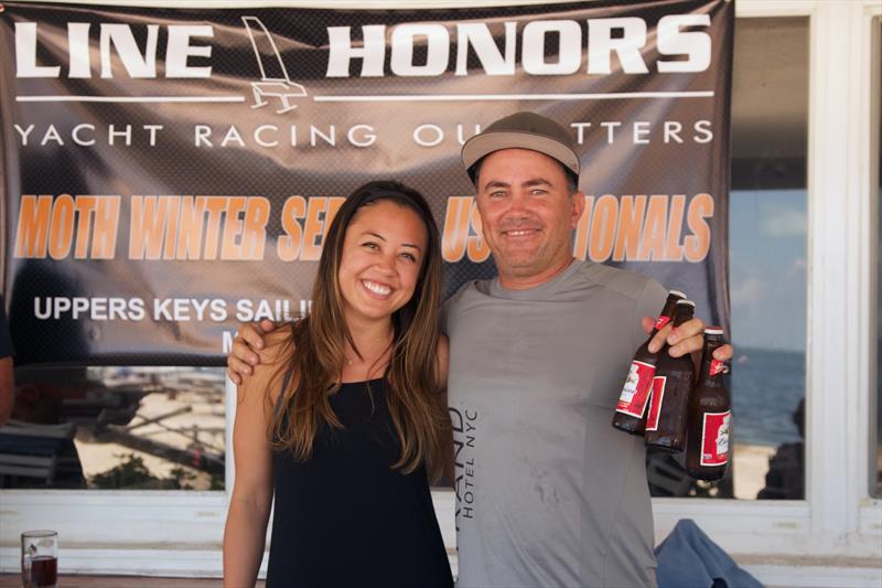 At the awards ceremony, Anthony Kotoun couldn't conceal his smile at winning three races of seven enroute to his second US International Moth Championships photo copyright Meredith Block / US Moth Class taken at Upper Keys Sailing Club and featuring the International Moth class